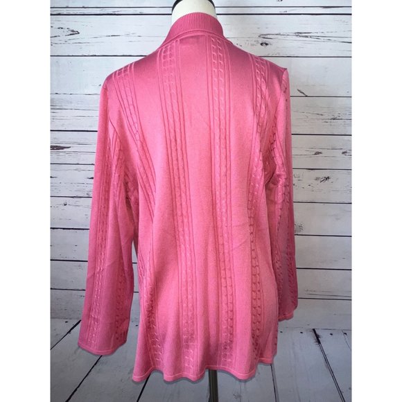 Exclusively Misook Cardigan‎ Sweater Petite Large PL Pink Cable Knit cableknit - Picture 11 of 11